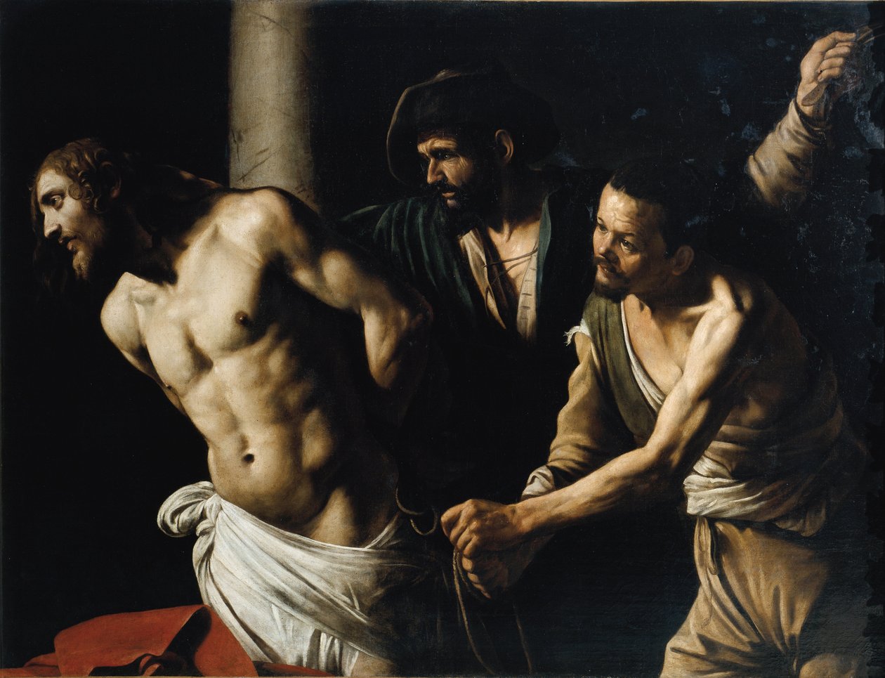 Biczowanie Chrystusa lub Biczowanie pod Słupem (olej na płótnie) autorstwa Michelangelo Merisi da Caravaggio