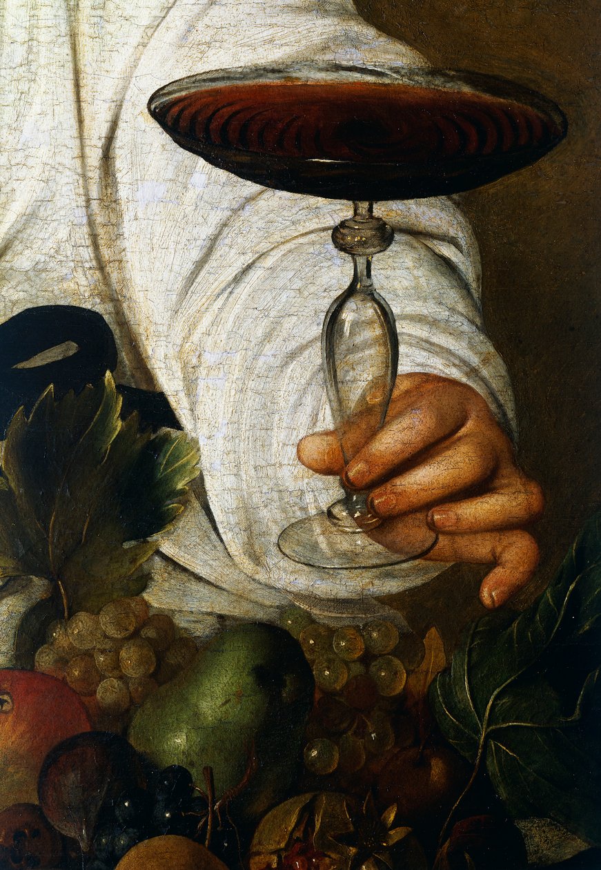 Kieliszek wina, detal od Bachusa autorstwa Michelangelo Merisi da Caravaggio