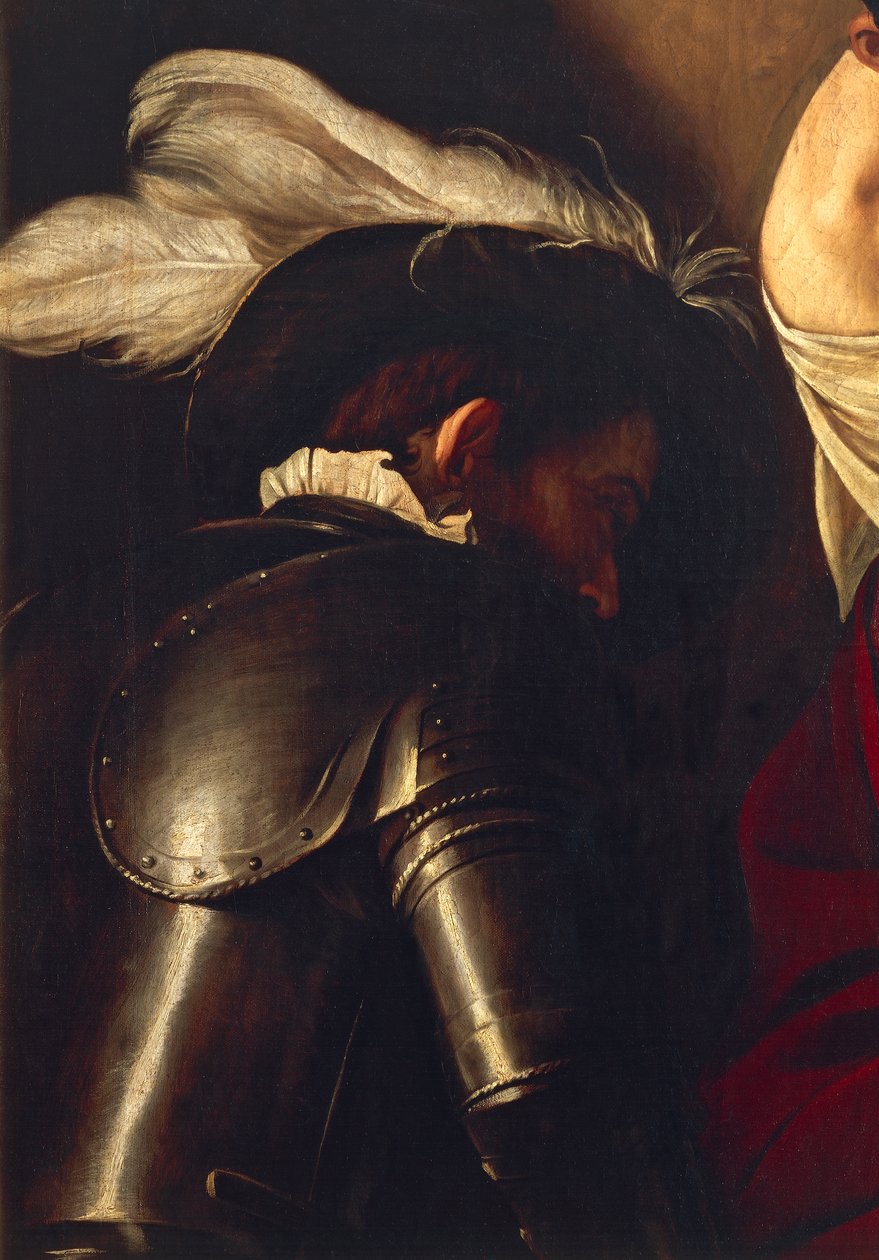 Mężczyzna w zbroi, z Ukoronowanie cierniem, ok. 1603 (olej na płótnie) (detal z 507206) autorstwa Michelangelo Merisi da Caravaggio