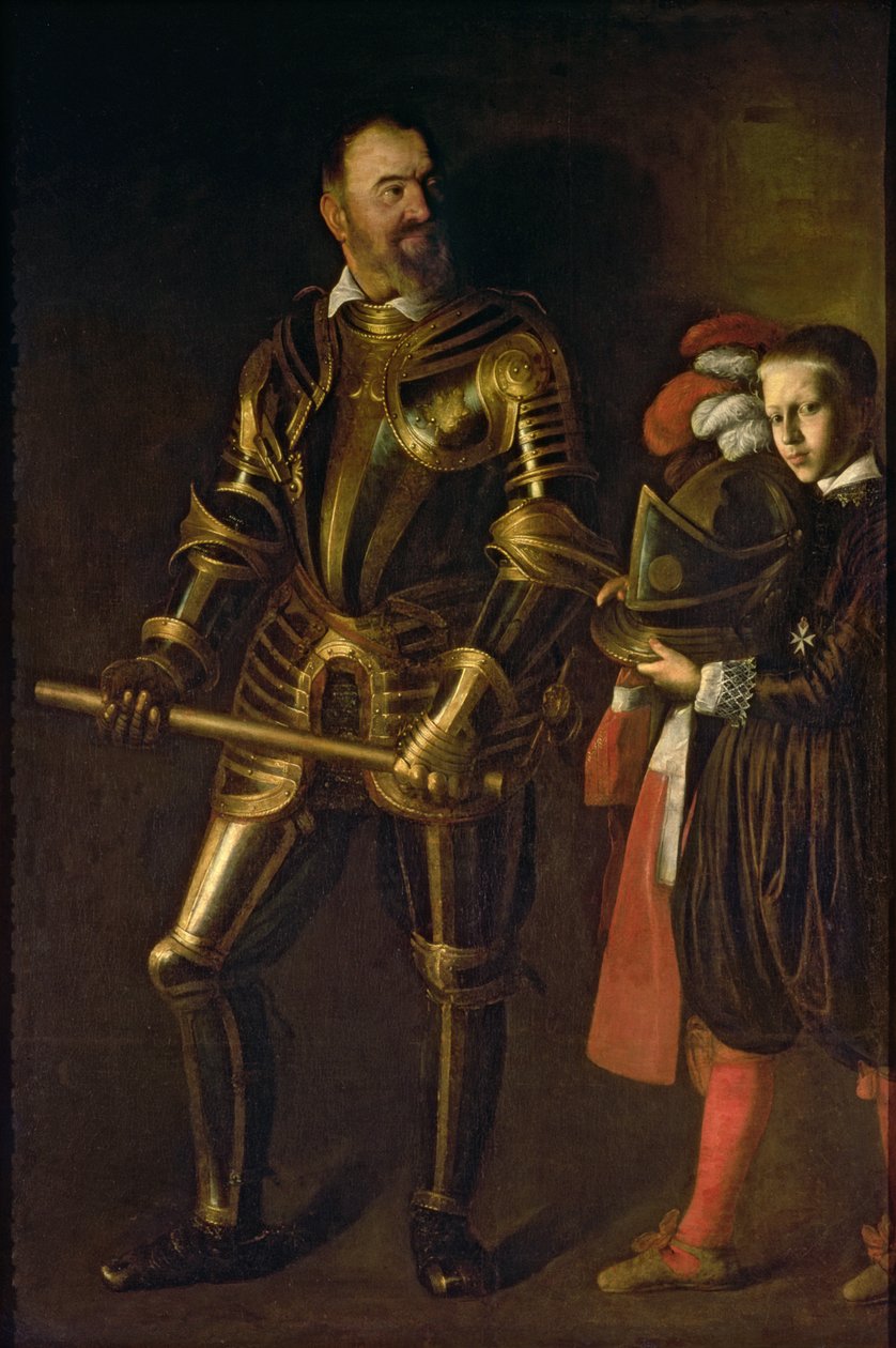 Portret Alof de Wignacourt, Wielkiego Mistrza Zakonu Maltańskiego z lat 1601-22 (1547-1622), z jego kartą, ok. 1608 (olej na płótnie) autorstwa Michelangelo Merisi da Caravaggio