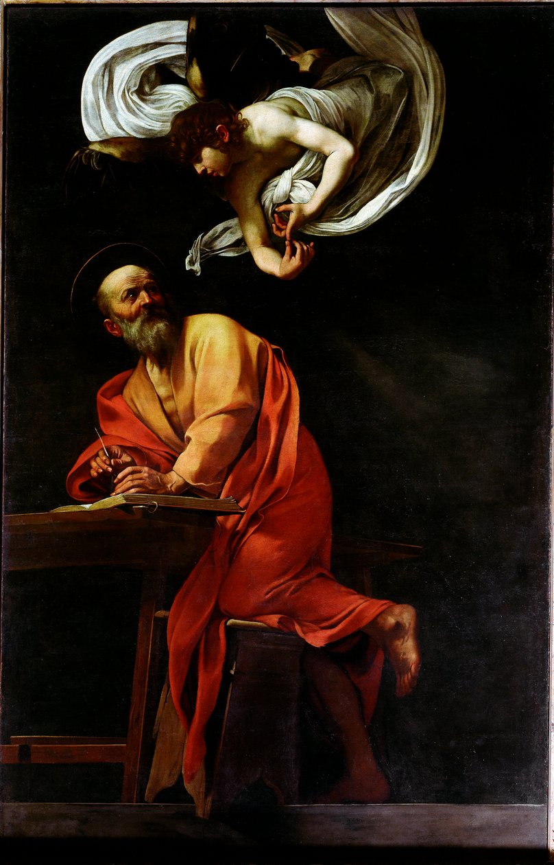 Święty Mathieu i Anioł (Malarstwo autorstwa Michelangelo Merisi da Caravaggio