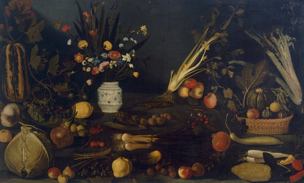 Martwa natura z kwiatów i roślin (olej na płótnie) autorstwa Michelangelo Merisi da Caravaggio