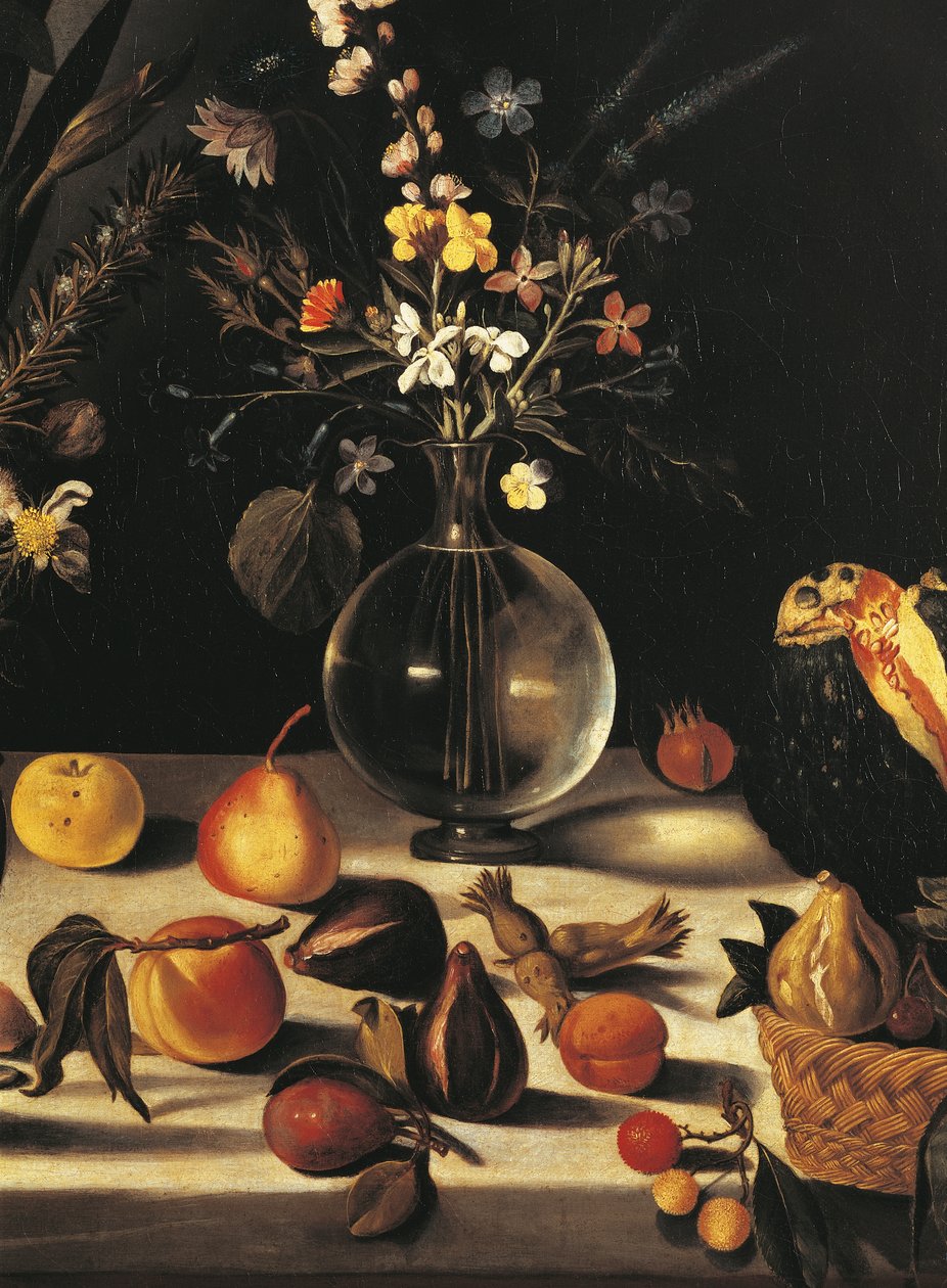 Martwa natura z kwiatami i owocami, Master of the Hartford Still Life, ok. 1600-10 (olej na płótnie) (detal 507174) autorstwa Michelangelo Merisi da Caravaggio