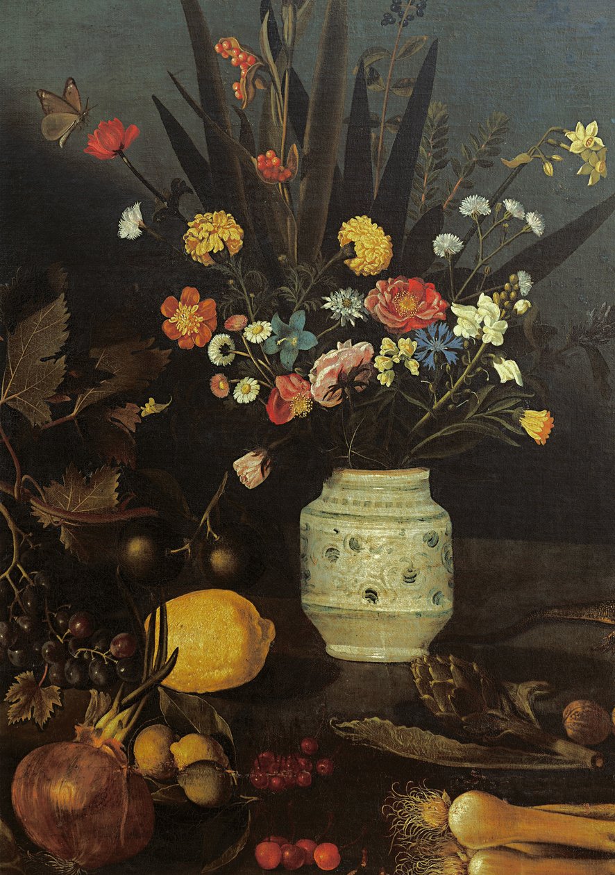 Martwa natura z kwiatami i roślinami (olej na płótnie) (detal 624933) autorstwa Michelangelo Merisi da Caravaggio