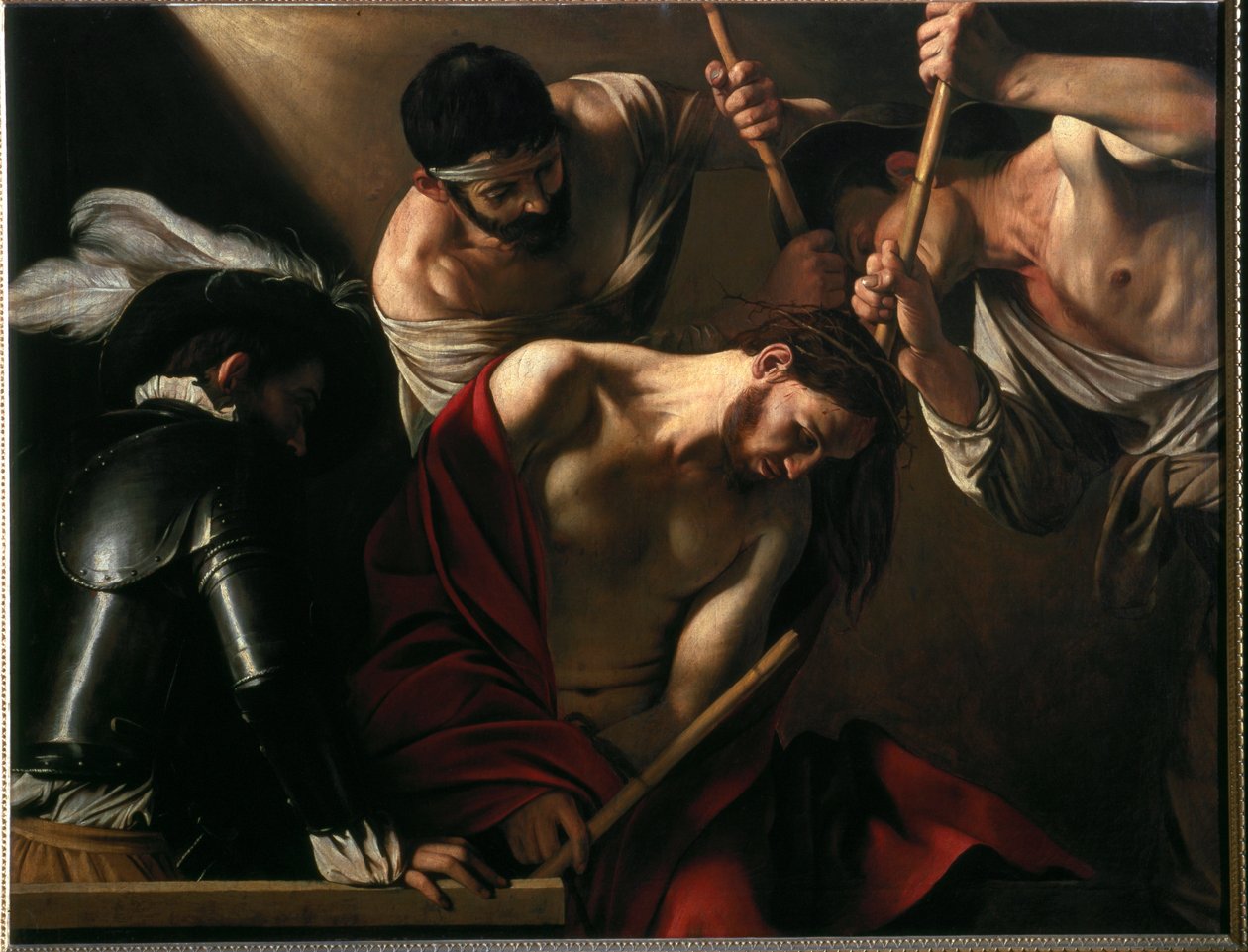 Ukoronowanie cierniem (olej na płótnie, ok. 1602-1604) autorstwa Michelangelo Merisi da Caravaggio