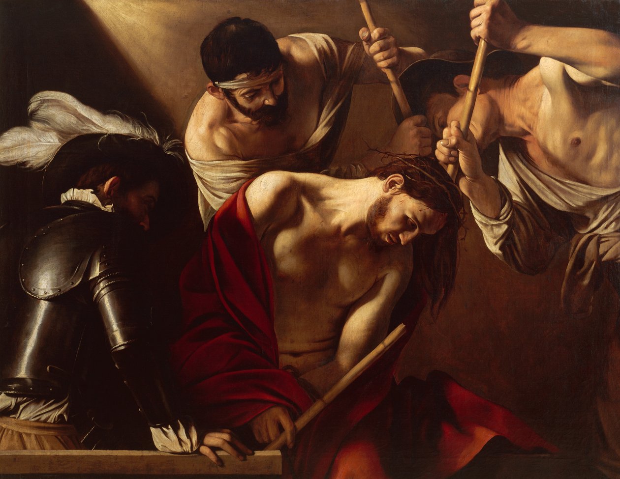 Ukoronowanie cierniem, ok. 1603 (olej na płótnie) autorstwa Michelangelo Merisi da Caravaggio