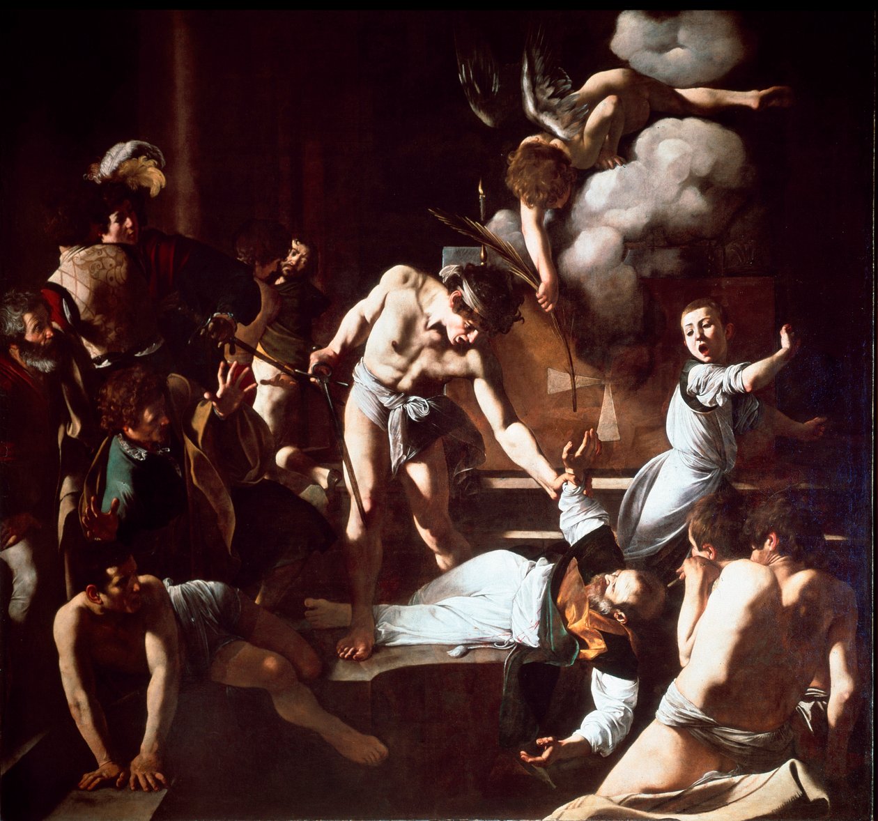 Męczeństwo św. Mateusza Obraz Michała Anioła Merisi da Caravaggio zwany Caravaggio (1571-1610) 1600 niedziela 323 x 343 cm Kaplica Contarelli, San Luigi dei Francesi (Kościół św. Ludwika Francuzów), Rzym autorstwa Michelangelo Merisi da Caravaggio
