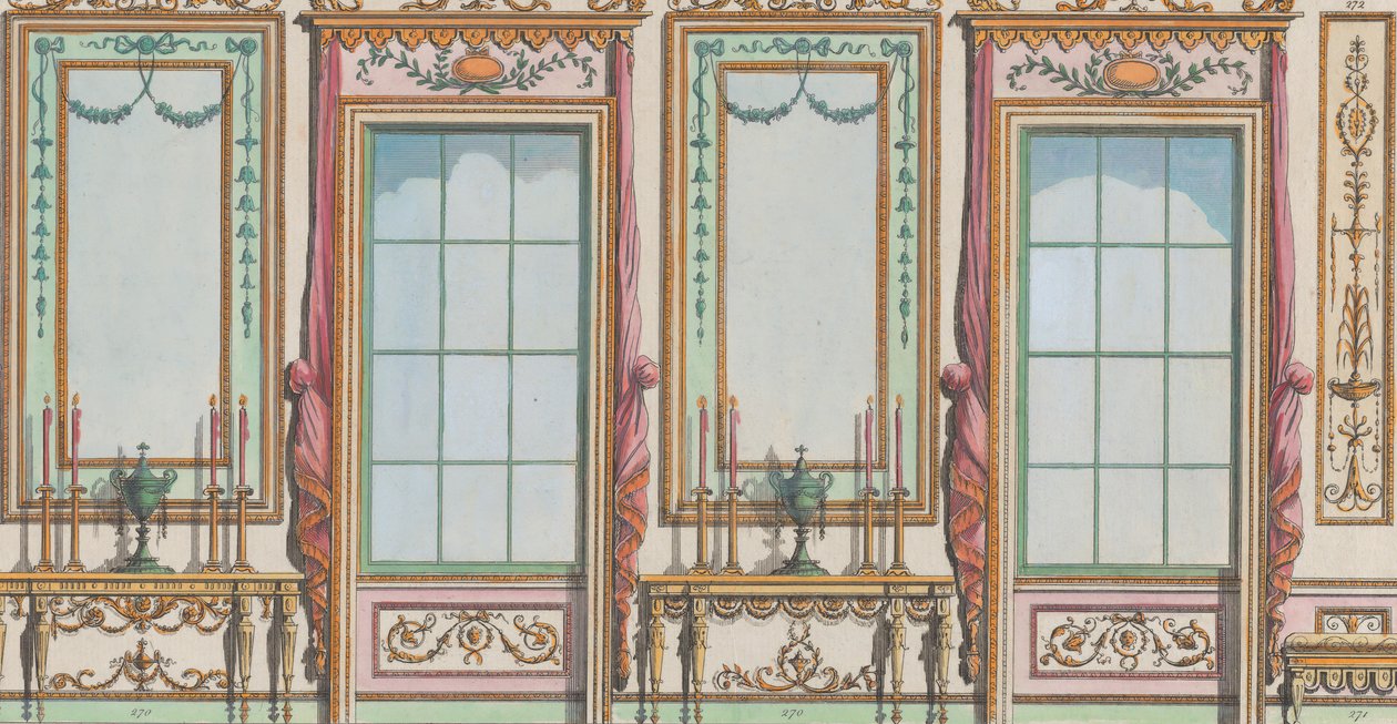 Ozdobna ściana wewnętrzna z oknami i kielichami, nr. 267-273..., 27 lutego 1784. autorstwa Michelangelo Pergolesi