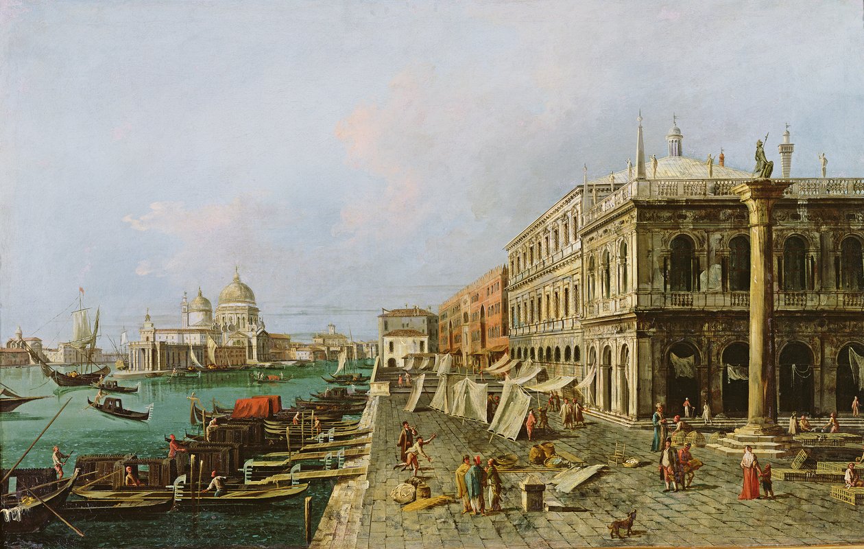 Widok na molo przed Palazzo della Zecca, z Santa Maria della Salute w tle, Wenecja autorstwa Michele Marieschi