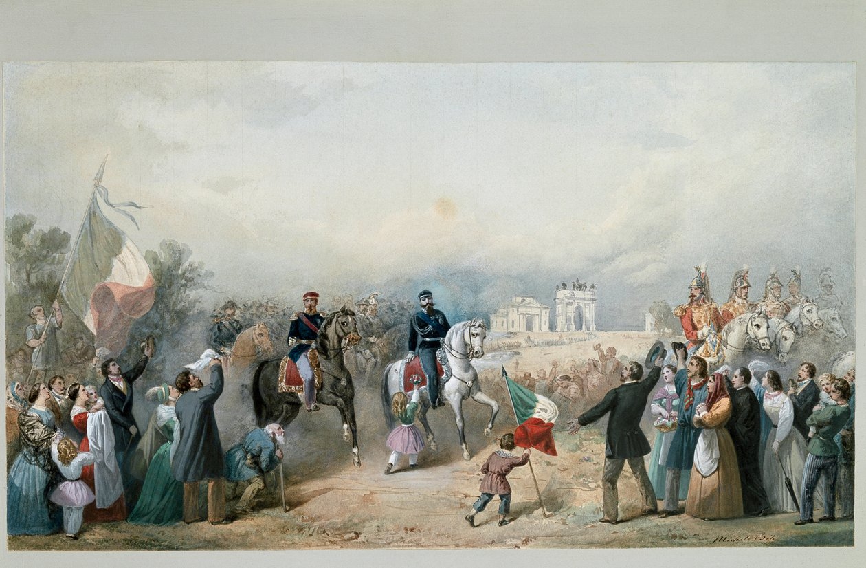 Triumfalny wjazd króla Sardynii Vittorio Emanuele II i Napoleona III do Mediolanu w dniu 8 czerwca 1859 r. (akwarela autorstwa Michele Bisi