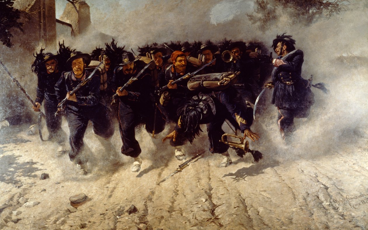 Bersaglieri Charge w Porta Pia, Michele Cammarano (1835-1920), olej na płótnie, 290x472 cm autorstwa Michele Cammarano