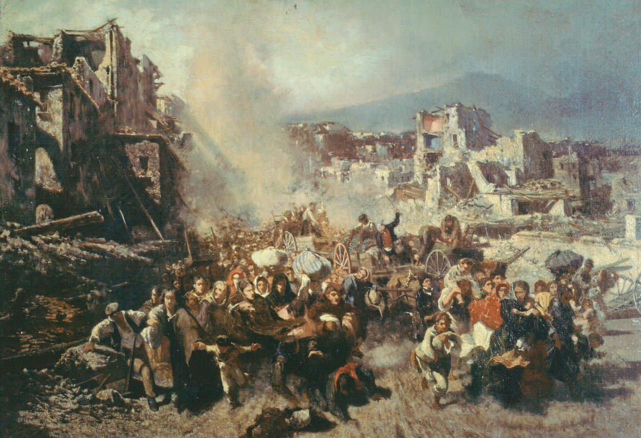 Trzęsienie ziemi w Torre Del Greco, Michele Cammarano (1835-1920), olej na płótnie autorstwa Michele Cammarano