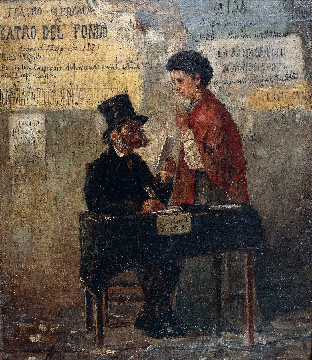Plakaty teatralne i publiczne skryby, autorstwa Michele Cammarano (1835-1920) autorstwa Michele Cammarano