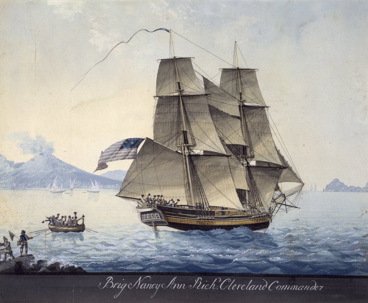 Brygada Nancy Ann z Salem opuszczająca Neapol, ok. 1810 (akwarela na papierze) autorstwa Michele Felice Corne