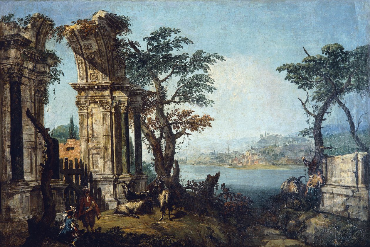 Capriccio z klasycznym łukiem i kozami autorstwa Michele Marieschi