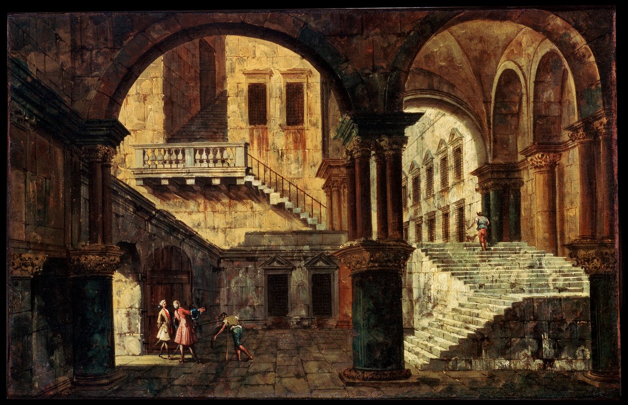 Dziedziniec ze schodami, lata 30. XVIII w. autorstwa Michele Marieschi