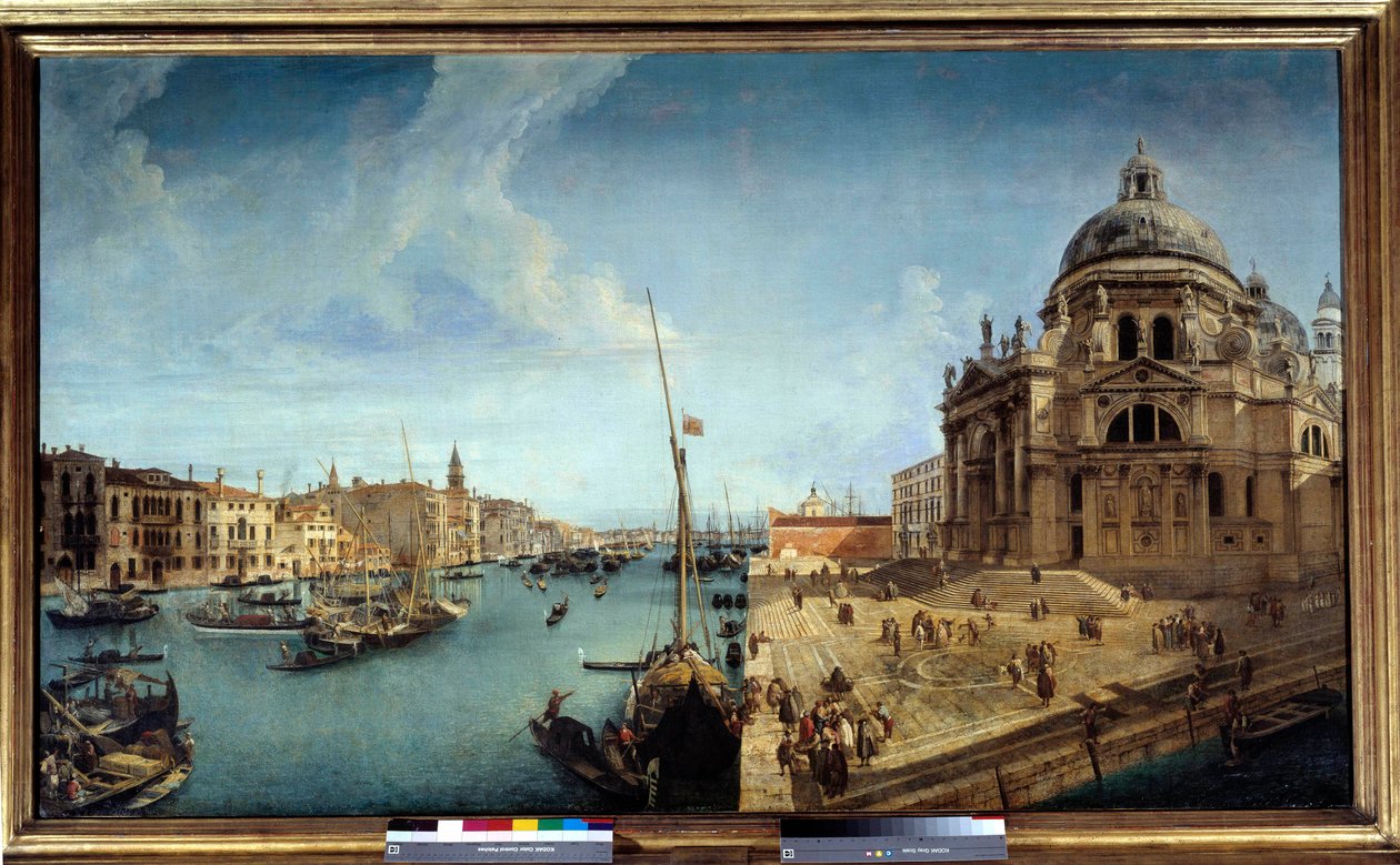 Widok na wejście do Canal Grande i na kościół Salute w Wenecji Obraz Michele Marieschi (1710-1741) XVIII-wieczne słońce. 1,25x2,13 m² autorstwa Michele Marieschi