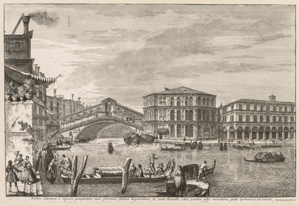 Widoki Wenecji: most i rynek Rialto, 1741. autorstwa Michele Marieschi