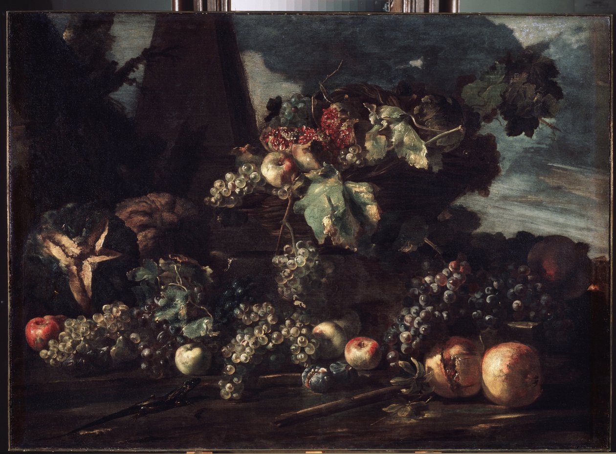 "Martwa natura z winogronami" Obraz Michała Anioła Pace da Campidoglio (1610-1670) 1650-1660 Wymiary 98x134 cm Ermitaż, Sankt Petersburg autorstwa Michele Pace del Campidoglio