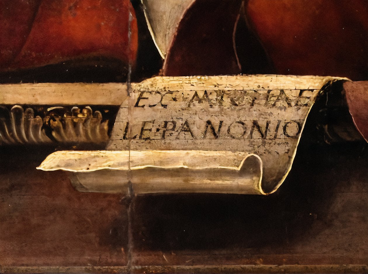 Muza Thalia, detal, ok. 1456-57 (olej i tempera na topoli) autorstwa Michele Pannonio