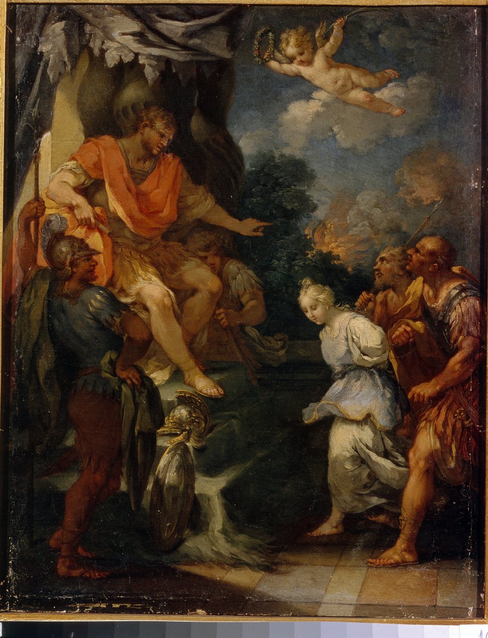 Męczennik przed prokonsulem. (Prześladowanie chrześcijan w Cesarstwie Rzymskim). Obraz Michele Rocca (ok. 1670-ok. 1751), olej na płótnie. Sztuka włoska (Parma), koniec XVII-XVIII w., sztuka barokowa. Państwowe Muzeum Sztuki Zagranicznej Republiki Łotewski autorstwa Michele Rocca