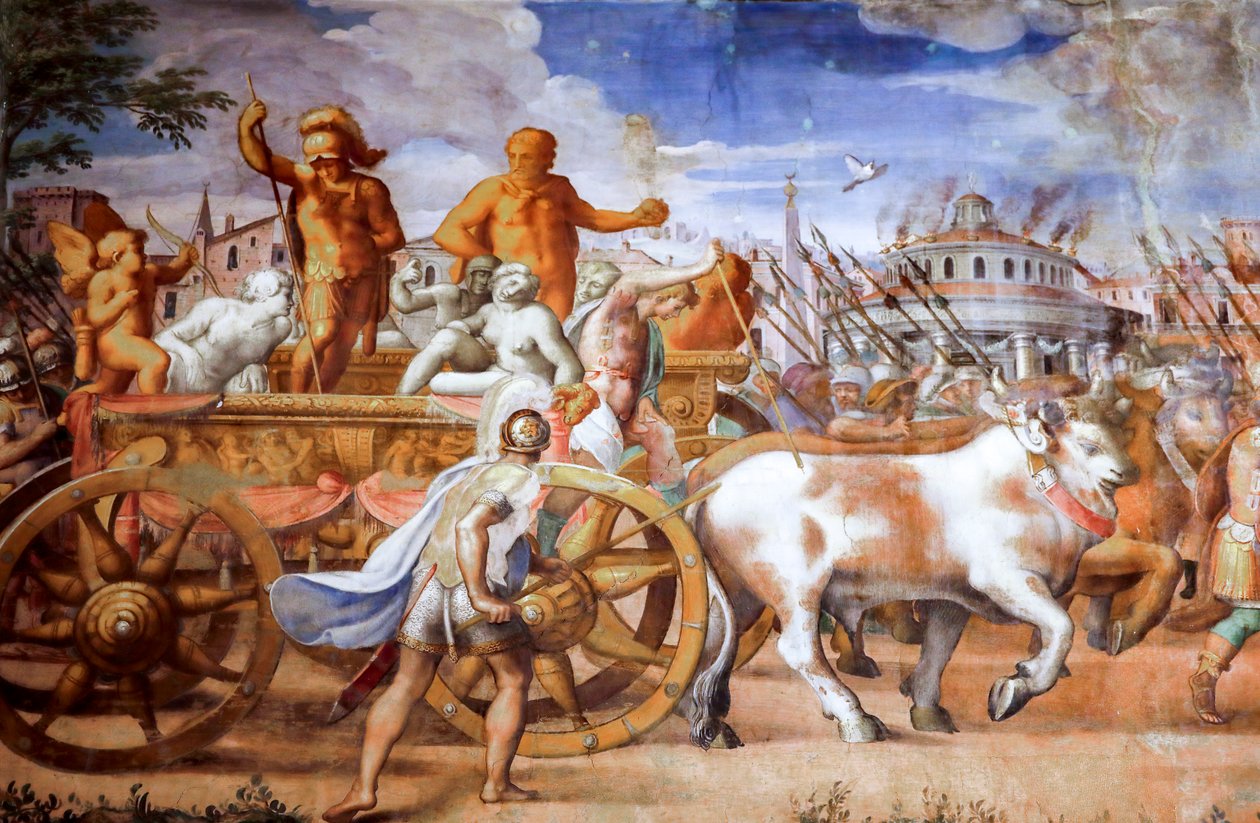 Triumf konsula Lucjusza Emiliusza Paulusa nad Perseuszem królem Macedonii (detal), ok. 1570 (fresk) autorstwa Michele and Rocchetti Jacopo Alberti
