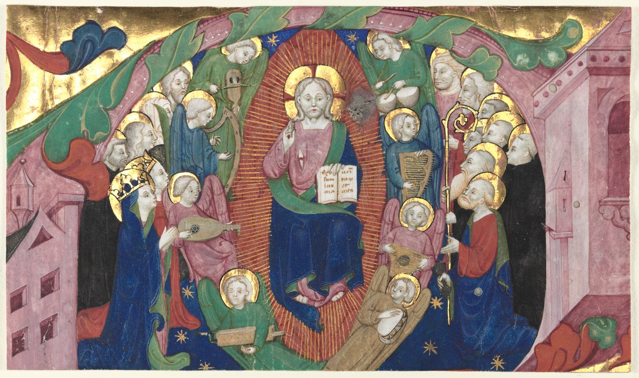 Fragment historycznego inicjału z księgi chóralnej: Chrystus w majestacie, ok. 1930 r. 1400. autorstwa Michelino Molinari da Besozzo