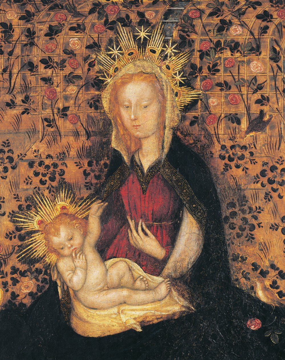 Dziewica z Dzieciątkiem, fragment ogrodu Madonny Różanej, autorstwa Michelino da Besozzo (ok. 1370-1455) lub Stefano da Verona (ok. 1374-1438), tempera na desce, 63x42 cm autorstwa Michelino Molinari da Besozzo