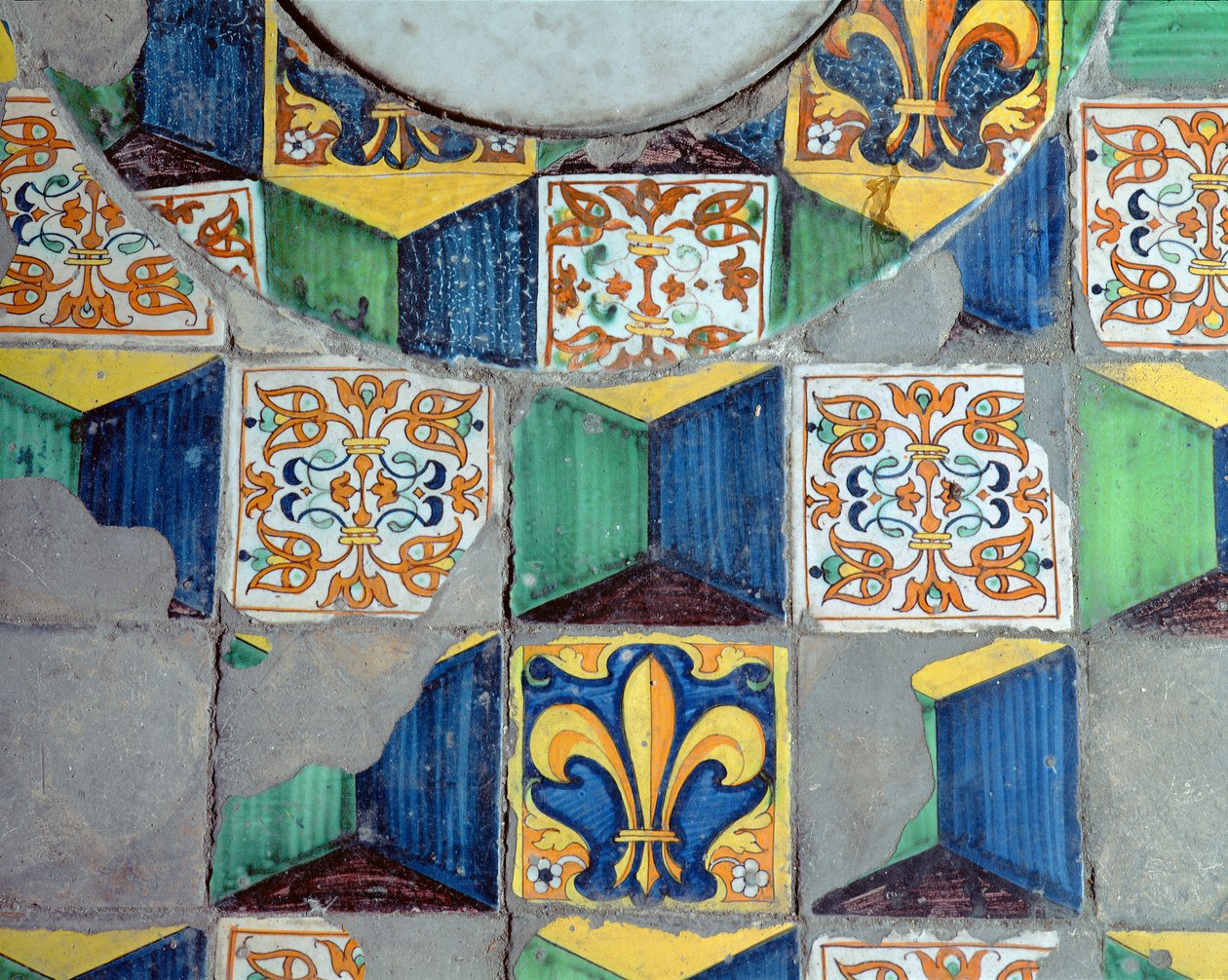 Fragment płytek podłogowych z piwnicy ceramiki Villa Medicea de Careggi autorstwa Michelozzo di Bartolommeo