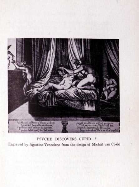 Psyche odkrywa Kupidyna, grawerowane przez Agostino Veneziano (1490-1540) autorstwa Michiel I after Coxie or Coxcie