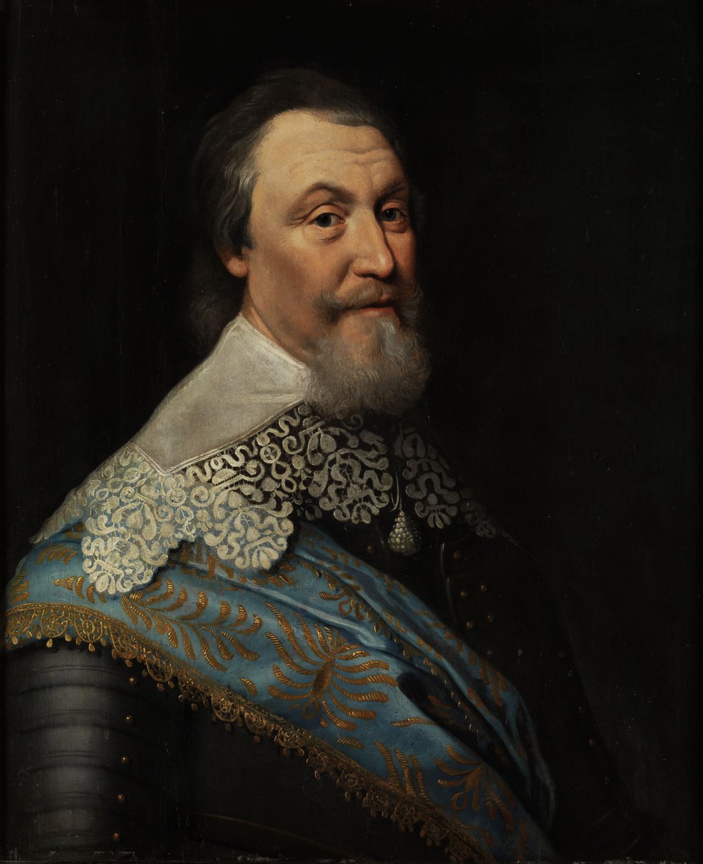 Portret szwedzkiego ministra i dowódcy Axela Ochsenstierna Södermöre (1586 - 1654) autorstwa królowej Szwecji Krystyny autorstwa Michiel Jansz van Mierevelt