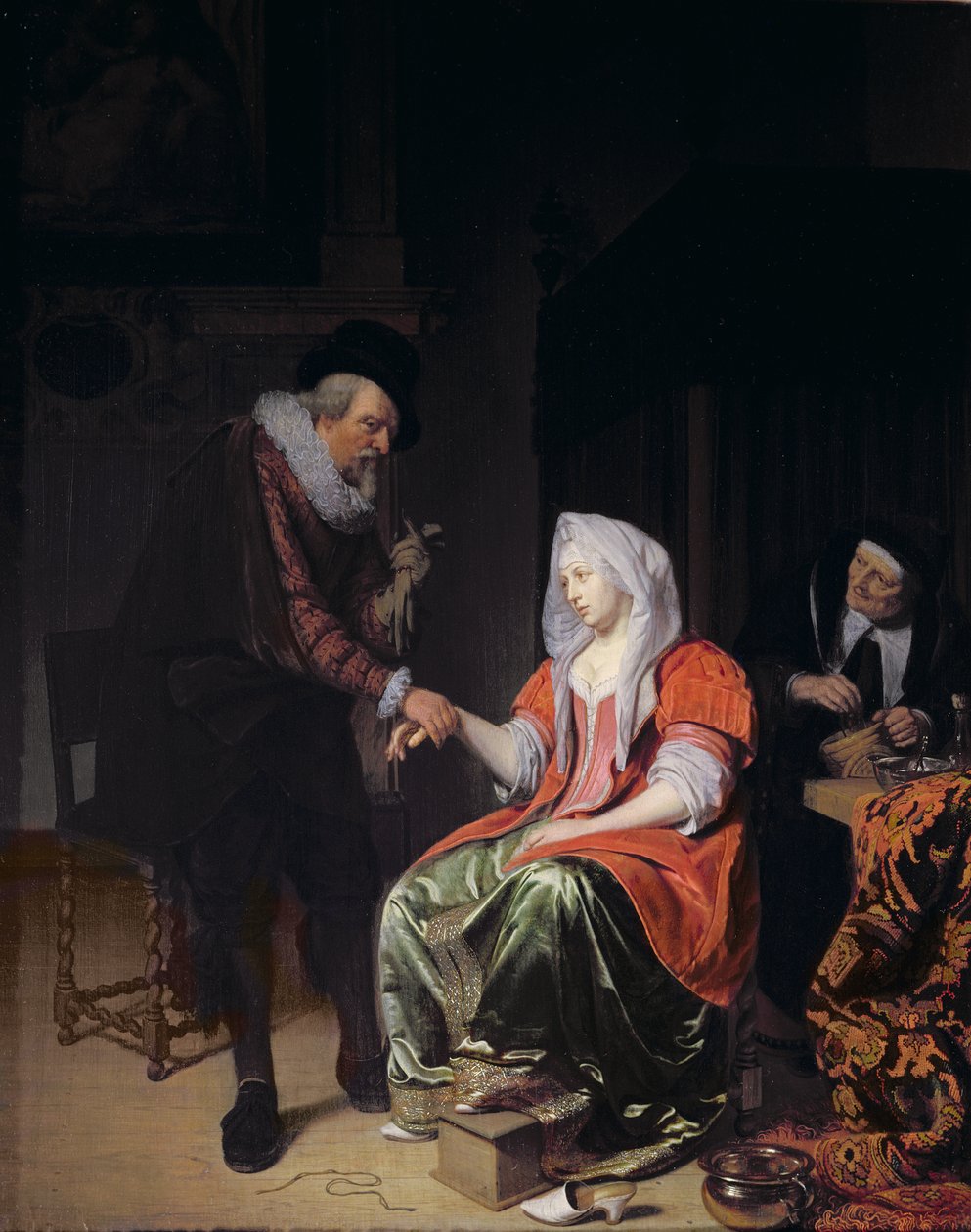 Gydytojas ima jaunos moters pulso polių autorstwa Michiel van Musscher