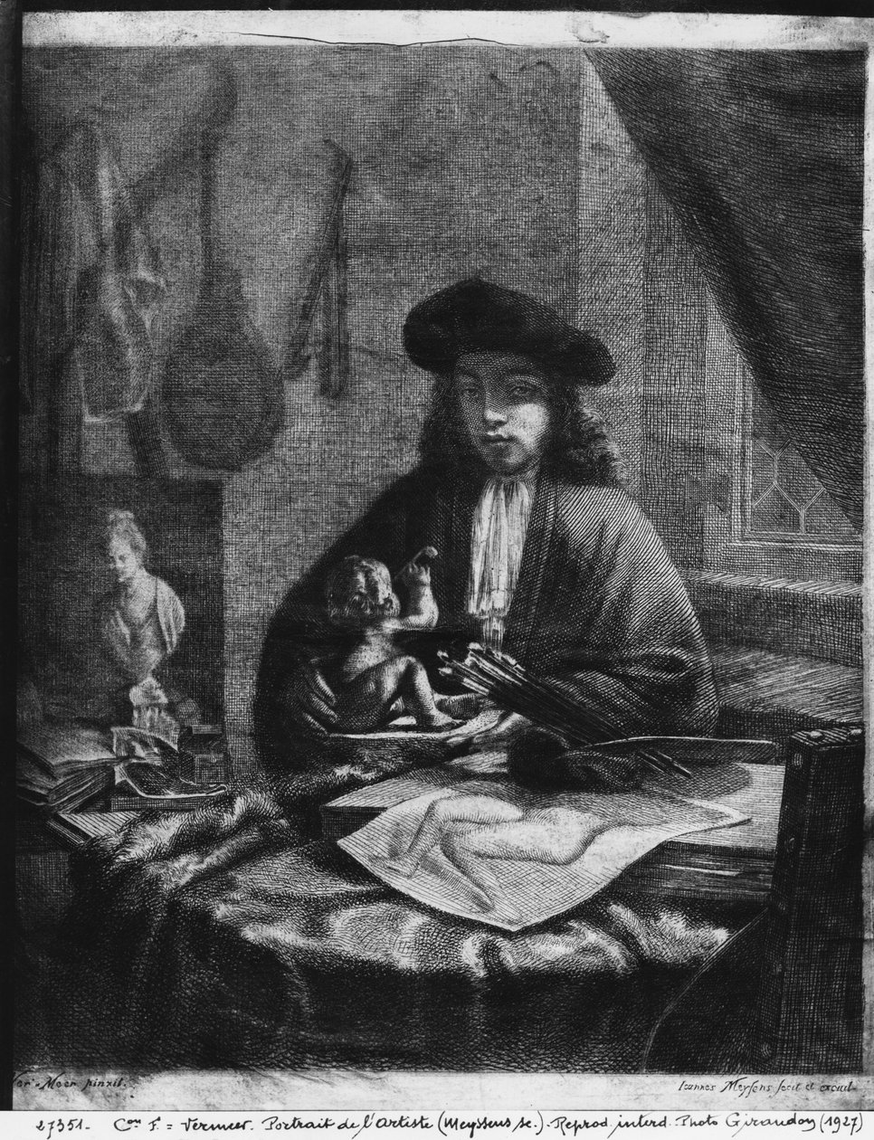 Portret młodego artysty, sztychowany przez Johannesa Meyssensa (1612-70) autorstwa Michiel van Musscher