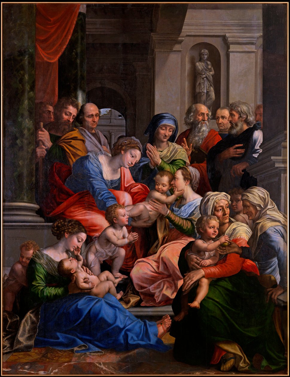 „Święte pokrewieństwo” (Święte pokrewieństwo) Obraz Michaela Coxcie (Michiel Coxien) (De Coxien, De Coxcie, Coxius, Van Coxcie and Coxie) (1499-1592) 1540 Olej na drewnie Wymiary 245x191 cm Opactwo Kremsmuenster Austria autorstwa Michiel I Coxie or Coxcie