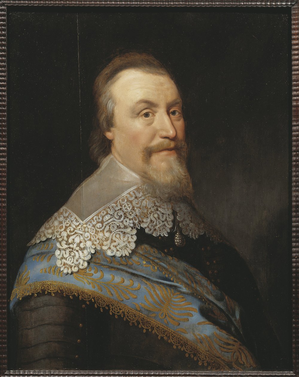 Portret hrabiego Axela Oxenstierny (Oxenstjerna) (1583-1654), autorstwa Mierevelta (Mierveld, Mireveldt), Michiela Jansza. z, Warsztaty. Olej na drewnie. Wymiar: 74x57,5 cm. Muzeum Narodowe w Sztokholmie autorstwa Michiel Jansz. van (studio of) Miereveld