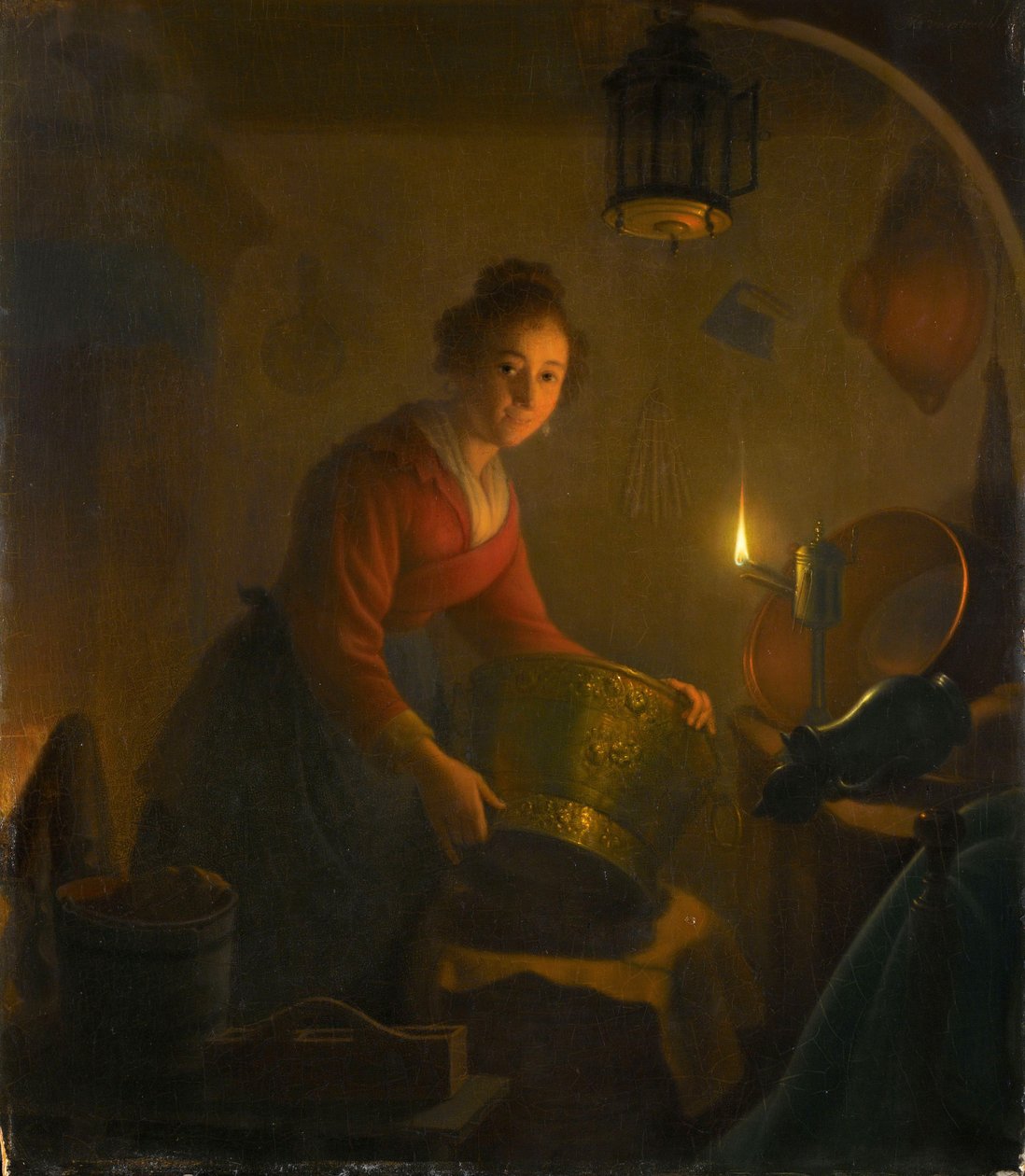 Kobieta w kuchni przy świecach, ok. 1830 (olej na desce) autorstwa Michiel Versteegh