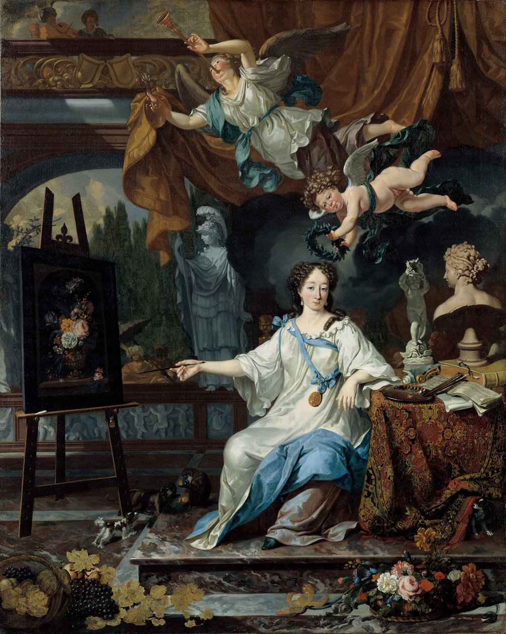 Alegoryczny portret artystki w jej pracowni, ok. 1675-1685 autorstwa Michiel van Musscher