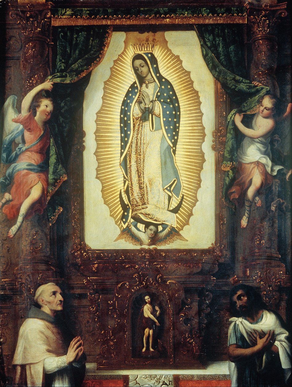 Ołtarz Matki Boskiej z Guadalupe ze św. Janem Chrzcicielem, fra Juanem de Zumárraga i Juanem Diego autorstwa Miguel Cabrera