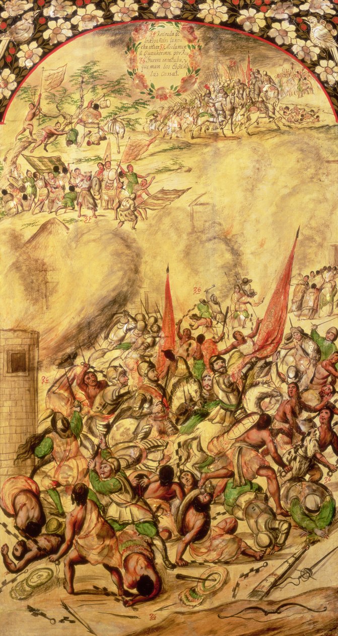 Podbój Meksyku: wycofywanie się Hiszpanów, 1 lipca 1520, 1698 autorstwa Miguel and Juan Gonzalez