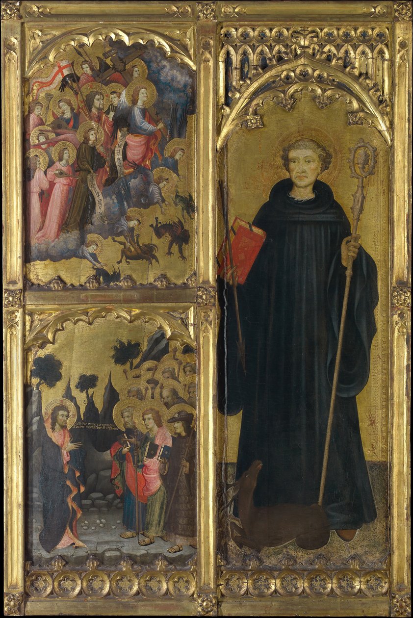 Św. Idzie z Chrystusem triumfującym nad Szatanem i Misją Apostołów, ca. 1408. autorstwa Miguel Alcaniz