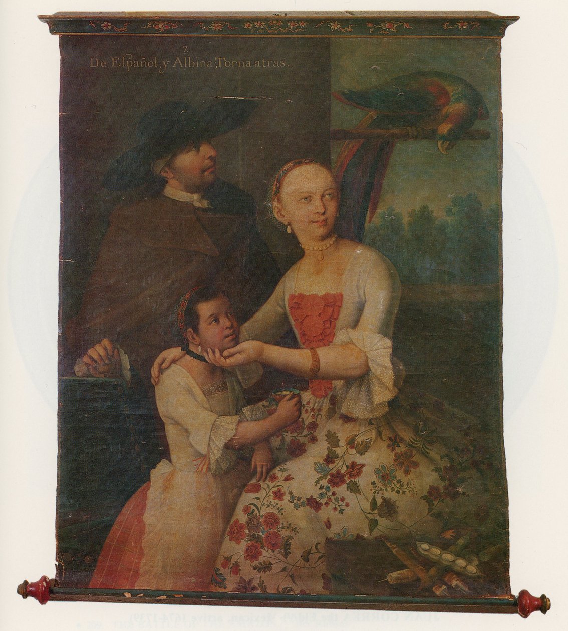 Jedna z pary etnograficznych grup portretowych, ok. 1763 (zwój) autorstwa Miguel Cabrera