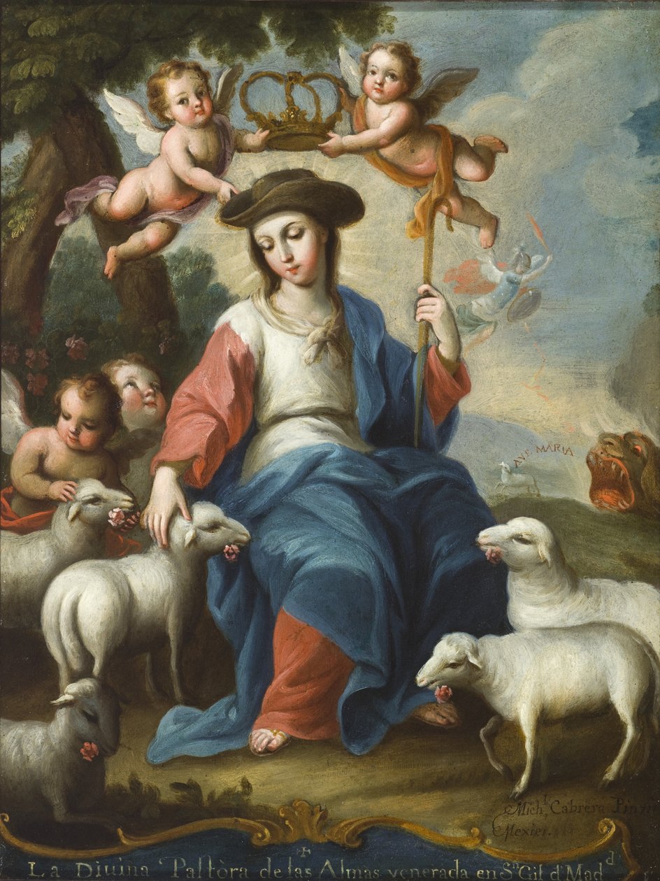 Boska Pasterka (La divina pastora), ok. 1760 (olej na ramie z miedzi, szylkretu i kości) autorstwa Miguel Cabrera