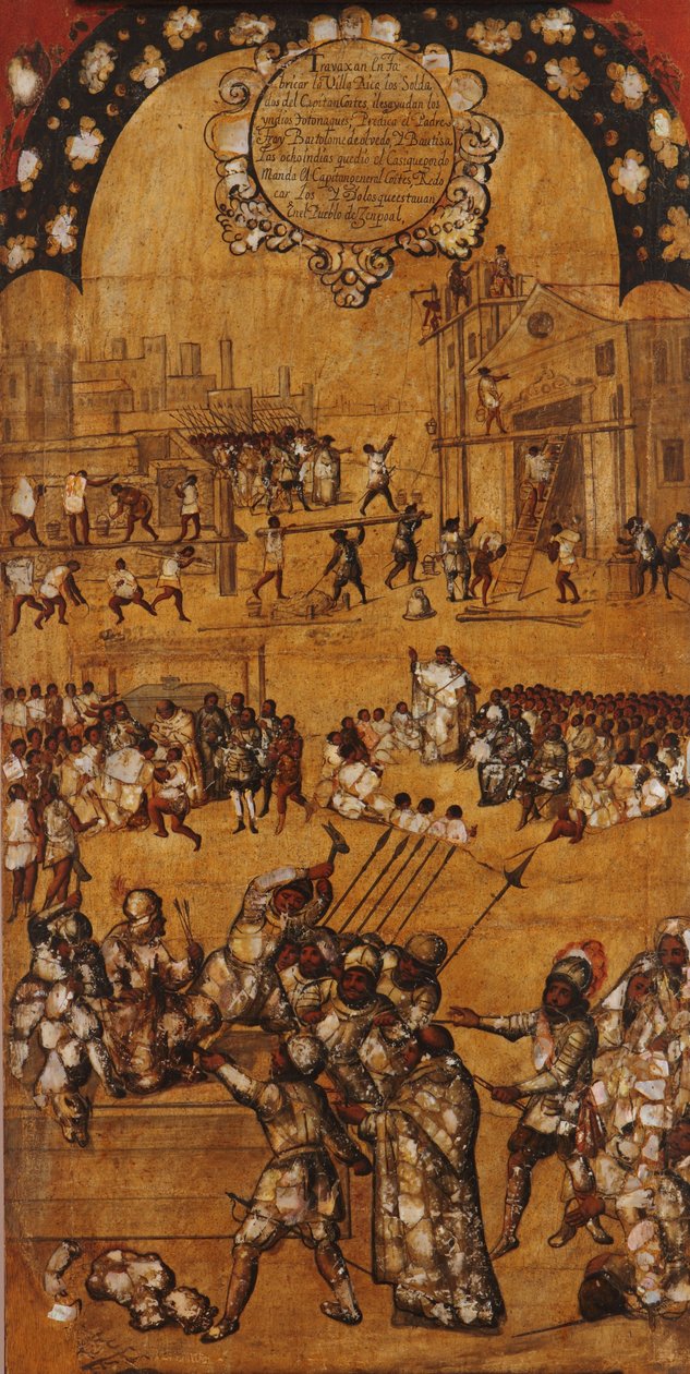 Podbój Meksyku, panel IV, ok. 1696-1715 (malowanie na drewnie) autorstwa Miguel Gonzalez