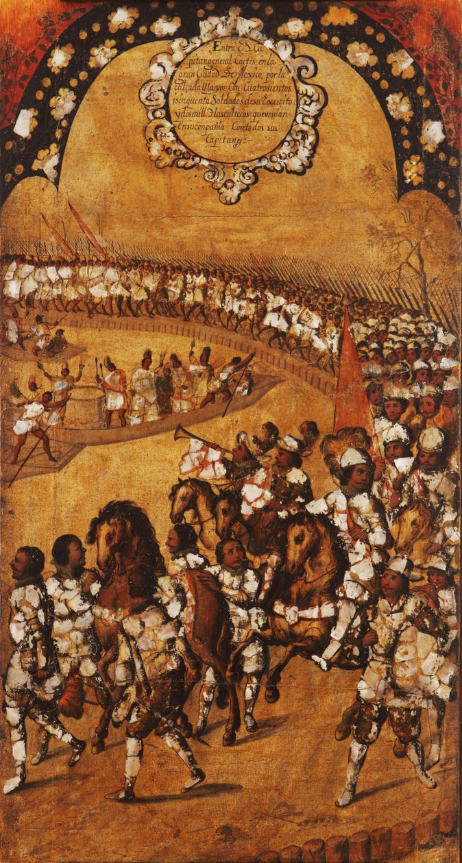 Podbój Meksyku, Panel IX, ok. 1696-1715 (malowanie na drewnie) autorstwa Miguel Gonzalez