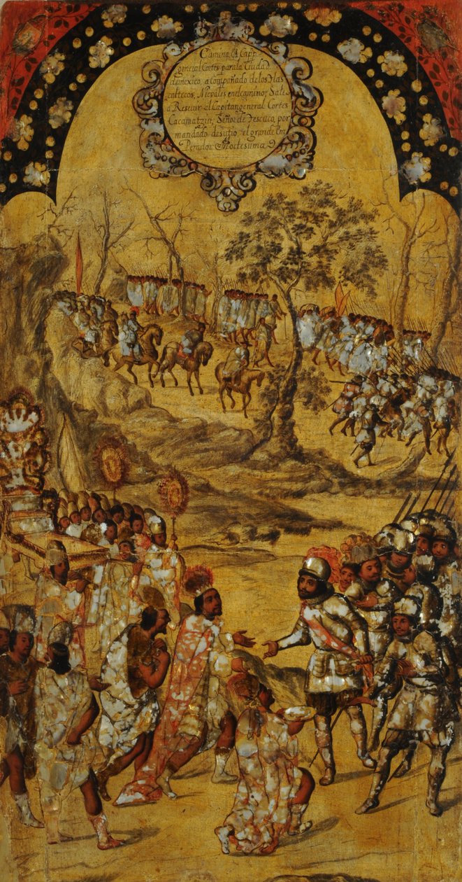 Podbój Meksyku, Panel VIII, ok. 1696-1715 (malowanie na drewnie) autorstwa Miguel Gonzalez
