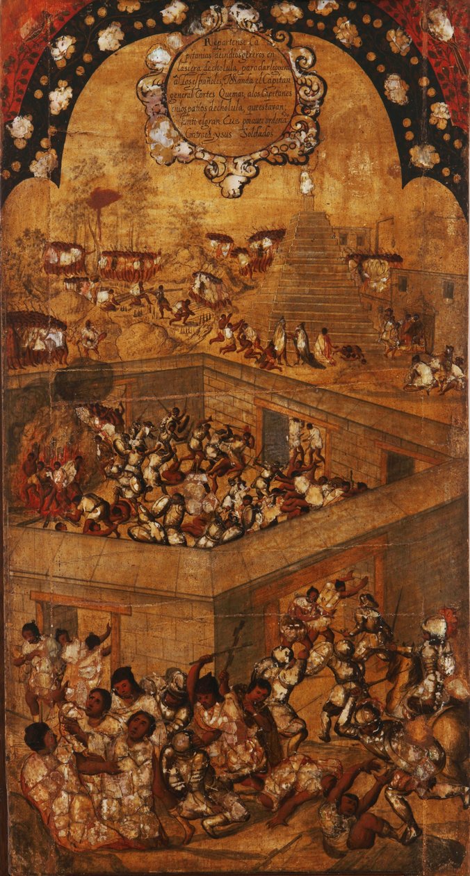 Podbój Meksyku, Panel VII, c.1696-1715 (malowanie na drewnie) autorstwa Miguel Gonzalez