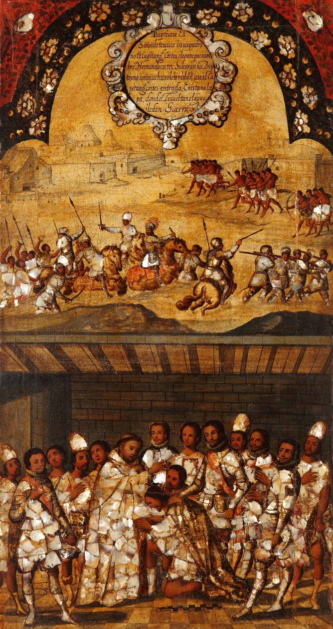 Podbój Meksyku, Panel XIX, c.1696-1715 (malowanie na drewnie) autorstwa Miguel Gonzalez