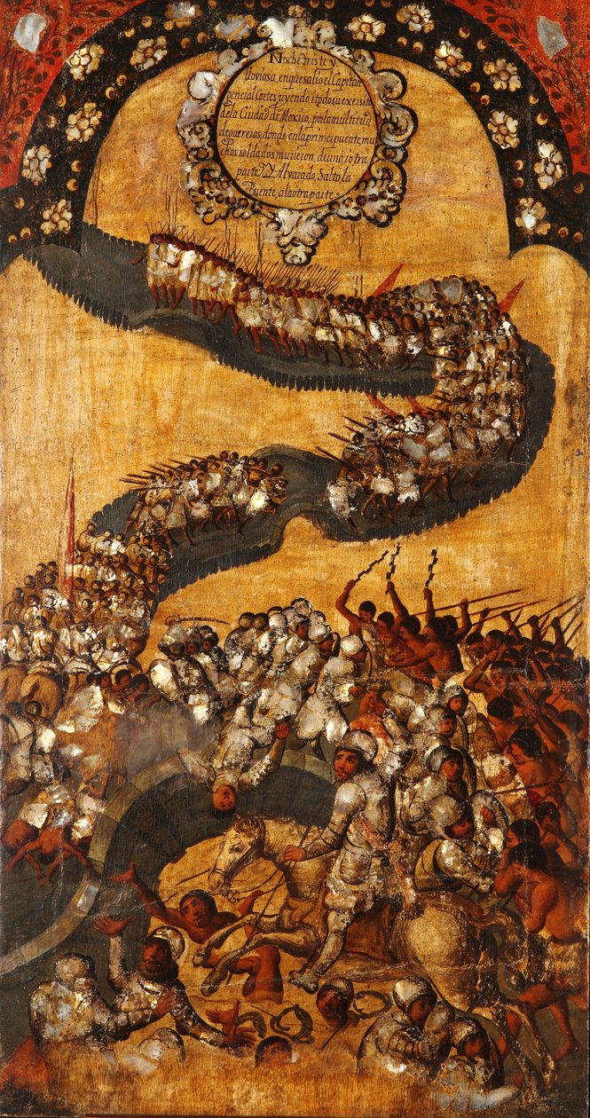Podbój Meksyku, Panel XVIII, ok. 1696-1715 (malowanie na drewnie) autorstwa Miguel Gonzalez