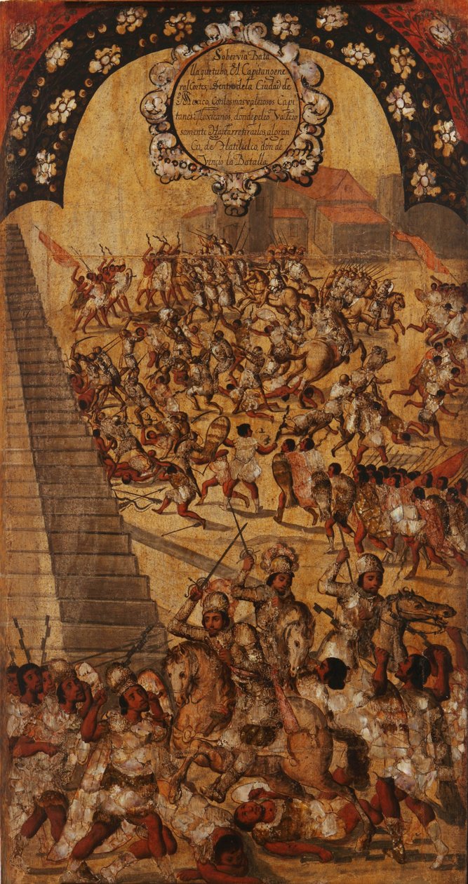 Podbój Meksyku, Panel XVI, ok. 1696-1715 (malowanie na drewnie) autorstwa Miguel Gonzalez