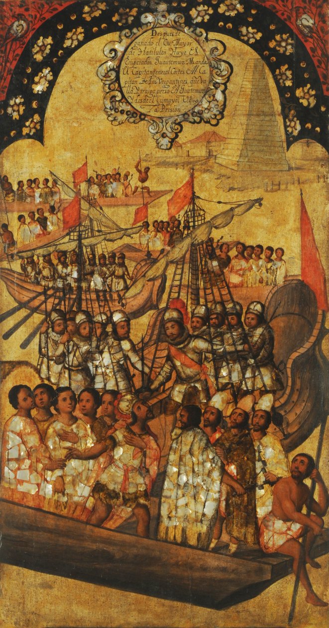 Podbój Meksyku, Panel XXIII, ok. 1696-1715 (malowanie na drewnie) autorstwa Miguel Gonzalez